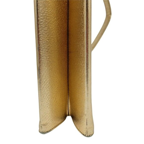 Vintage Metallic Gold Handbag Clutch Evening Bag Stiff Body Snap Closure Satin - Picture 10 of 12